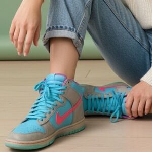 Nike Dunk High Retro Teal Pink Sneakers Women’s 8.5